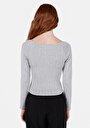 thumb-Slim Fit Derin Bisiklet Yaka Düz Kadın Gri Uzun Kol Tişört
