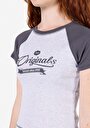 thumb-Slim Fit Yuvarlak Yaka Baskılı Kadın Gri Kısa Kol Tişört