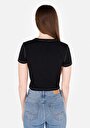 thumb-Slim Fit Yuvarlak Yaka Baskılı Kadın Siyah Kısa Kol Tişört