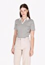 thumb-Slim Fit Polo Yaka Çizgili Kadın Siyah Kısa Kol Tişört