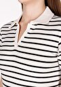thumb-Slim Fit Polo Yaka Çizgili Kadın Siyah Kısa Kol Tişört