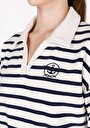 thumb-Regular Fit Polo Yaka Çizgili Kadın Beyaz Sweatshirt