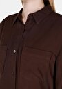 thumb-Regular Fit Shirt Neck Düz Kadın Kahverengi Roll-up Gömlek