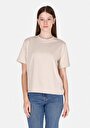 thumb-Regular Fit Yuvarlak Yaka Düz Kadın Bej Kısa Kol Tişört