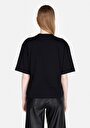 thumb-Regular Fit Yuvarlak Yaka Baskılı Kadın Siyah Kısa Kol Tişört