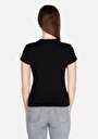 thumb-Slim Fit Yuvarlak Yaka Örme Düz Kadın Siyah Kısa Kol Tişört