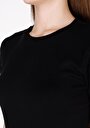 thumb-Slim Fit Yuvarlak Yaka Örme Düz Kadın Siyah Kısa Kol Tişört