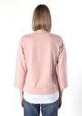 thumb-Regular Fit Yuvarlak Yaka Baskılı Kadın Pembe ¾ Kol Tişört