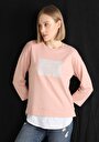 thumb-Regular Fit Yuvarlak Yaka Baskılı Kadın Pembe ¾ Kol Tişört