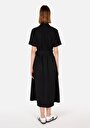 thumb-Regular Fit Kadın Kemerli Siyah Elbise