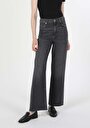 thumb-Regular Fit Yüksel Bel Geniş Paça Kadın Denim Jean Pantolon