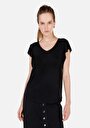 thumb-Regular Fit Yuvarlak Yaka Düz Kadın Siyah Kısa Kol Örme Tişört