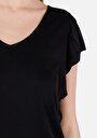 thumb-Regular Fit Yuvarlak Yaka Düz Kadın Siyah Kısa Kol Örme Tişört