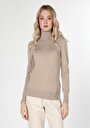 thumb-Slim Fit Balıkçı Yaka Düz Kadın Bej Kazak