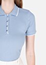 thumb-Slim Fit Polo Yaka Düz Kadın Mavi Kısa Kol Tişört