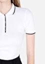 thumb-Slim Fit Polo Yaka Düz Kadın Beyaz Kısa Kol Tişört
