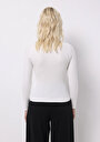 thumb-Slim Fit Kayık Yaka Düz Kadın Beyaz Uzun Kol Tişört