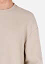 thumb-Comfort Fit Yuvarlak Yaka Jakarlı Erkek Bej Uzun Kol Tişört