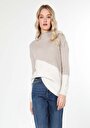 thumb-Regular Fit Yarım Balıkçı Yaka Düz Kadın Bej Kazak