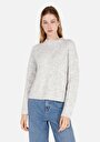 thumb-Regular Fit Örgü Yuvarlak Yaka Kadın Gri Kazak