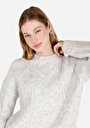 thumb-Regular Fit Örgü Yuvarlak Yaka Kadın Gri Kazak