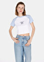 thumb-Slim Fit Yuvarlak Yaka Baskılı Kadın Beyaz Kısa Kol Tişört