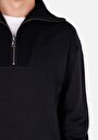 thumb-Comfort Fit Erkek Fermuarlı Siyah Sweatshirt