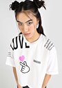 thumb-Comfort Fit Yuvarlak Yaka Baskılı Kadın Beyaz Kısa Kol Tişört