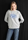 thumb-Regular Fit Yuvarlak Yaka Baskılı Kadın Gri Sweatshirt