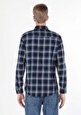 thumb-Regular Fit Shirt Neck Kareli Erkek Lacivert Uzun Kol Gömlek