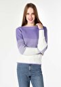 thumb-Regular Fit Kayık Yaka Düz Kadın Mor Kazak