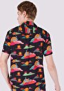 thumb-Regular Fit Shirt Neck Baskılı Erkek Çok Renkli Viskon Kısa Kol Gömlek