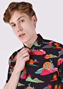 thumb-Regular Fit Shirt Neck Baskılı Erkek Çok Renkli Viskon Kısa Kol Gömlek