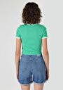 thumb-Slim Fit Yuvarlak Yaka Baskılı Kadın Yeşil Kısa Kol Tişört