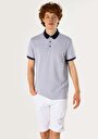 thumb-Regular Fit Polo Yaka Jakarlı Erkek Gri Kısa Kol Tişört