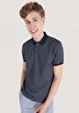 thumb-Regular Fit Polo Yaka Jakarlı Erkek Lacivert Kısa Kol Tişört