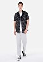 thumb-Regular Fit Shirt Neck Baskılı Erkek Siyah Kısa Kol Gömlek
