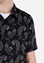 thumb-Regular Fit Shirt Neck Baskılı Erkek Siyah Kısa Kol Gömlek