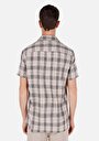 thumb-Regular Fit Shirt Neck Ekoseli Erkek Bej Kısa Kol Gömlek