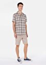 thumb-Regular Fit Shirt Neck Ekoseli Erkek Bej Kısa Kol Gömlek