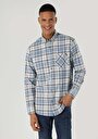 thumb-Regular Fit Shirt Neck Ekoseli Erkek Mavi Uzun Kol Gömlek