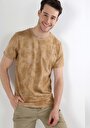 thumb-Regular Fit Yuvarlak Yaka Baskılı Erkek Kahverengi Kısa Kol Tişört