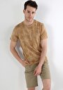 thumb-Regular Fit Yuvarlak Yaka Baskılı Erkek Kahverengi Kısa Kol Tişört