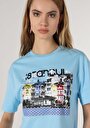 thumb-Regular Fit Yuvarlak Yaka  Kadın Mavi Kısa Kol Tişört