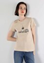 thumb-Regular Fit Yuvarlak Yaka  Kadın Bej Kısa Kol Tişört