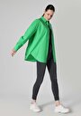 thumb-Relax Fit Shirt Neck Düz Kadın Yeşil Uzun Kol Gömlek