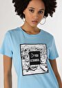 thumb-Regular Fit Yuvarlak Yaka  Kadın Mavi Kısa Kol Tişört