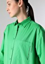 thumb-Relax Fit Shirt Neck Düz Kadın Yeşil Uzun Kol Gömlek