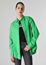 thumb-Relax Fit Shirt Neck Düz Kadın Yeşil Uzun Kol Gömlek