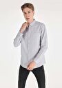 thumb-Regular Fit Shirt Neck Çizgili Erkek Antrasit Uzun Kol Gömlek